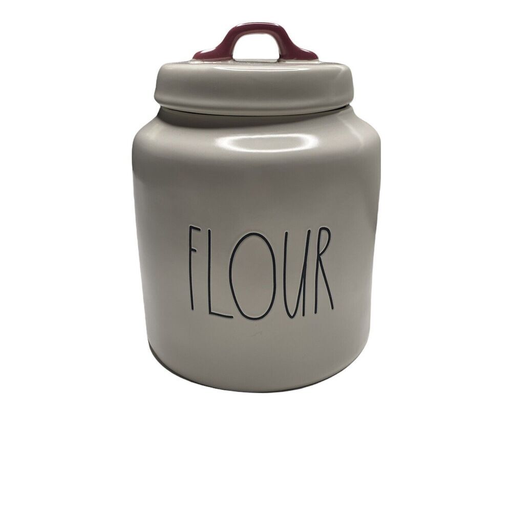 Rae Dunn White FLOUR Chubby Canister Jar LBrand Artisan New Ceramic 8 In